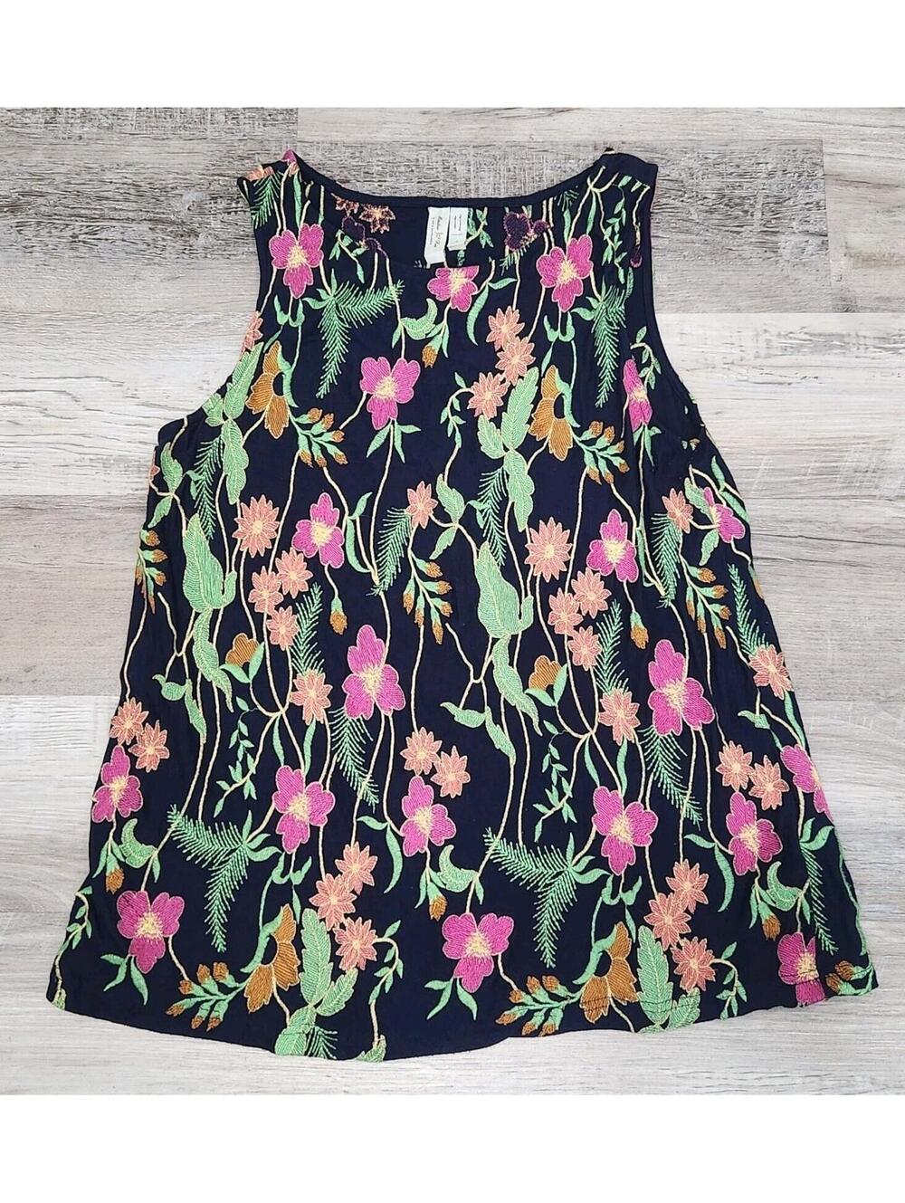 Anthropoligie Meadow Rue Top Large Embroidered Tank Floral Colorful Blouse